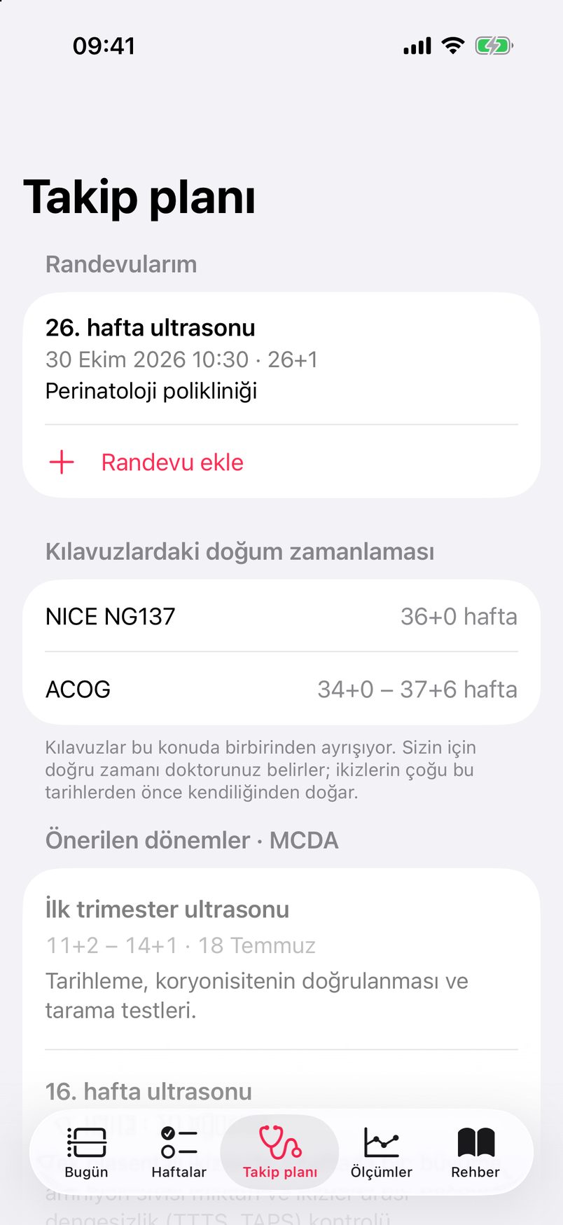 Takip planı ekranı