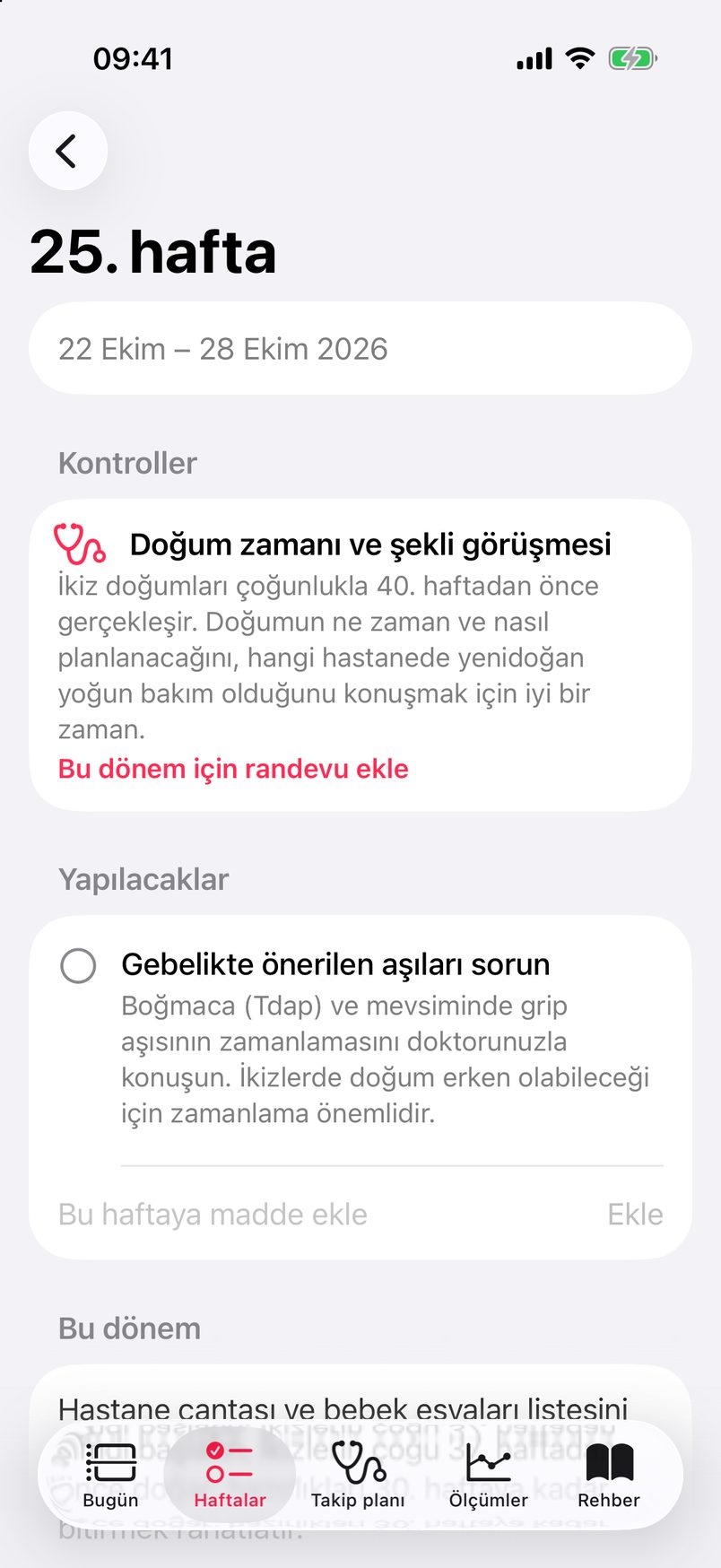 Haftalık yapılacaklar